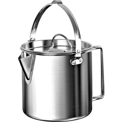 1.2L Outdoor Camping Kettle Stainless Steel Cooking Kettle Lightweight Compact Camping Pot For Hiking Backpacking Picnic X279D