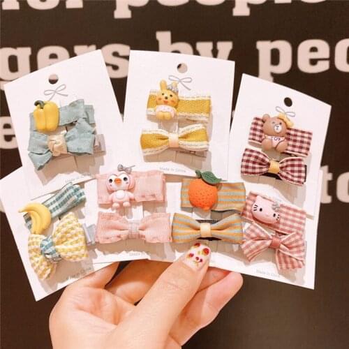 1 Pair Lovely Children Girls Bow Animal Hair Clips Hairpins Hair Accessories Korean Style Kawai Kids Girls Hairgrips Headwear