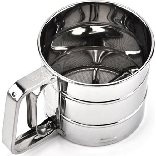 1PC Hand Pressure Stainless Steel Flour Sieve Cup Type With Scale Powder Sieve Small Cake Accessories Sugar Sieve Baking Filter