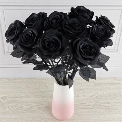 10Pcs Decroative Faux Rose Everlasting High Simulation Relastic Black Flower Ornament for Home