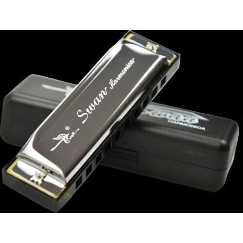 10pcs Swan C Tone Blues 10 Holes Aluminium Alloy Harmonica Mouth Organ Silver With Case