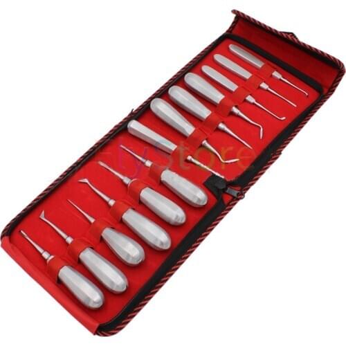 13pcs Stainless Steel Dental Luxating Lift Elevator Teeth Clareador Curved Root Hexagon Handle Dentist Surgical Instrument Tool