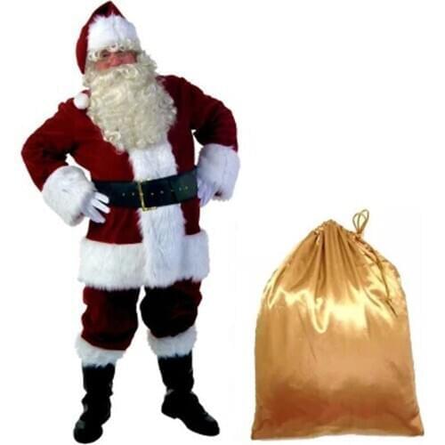 2020 Adult Santa Claus Costume Men Christmas Festival Celebration Cosplay Stage Performance Masquerade Gloves Foot Belt Full SeT