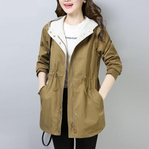 2021 Spring Autumn Long Trench Coat Hooded For Women Slim Fashion Casual Plus size 4XL Windbreaker Female Zipper Belt Outerwear
