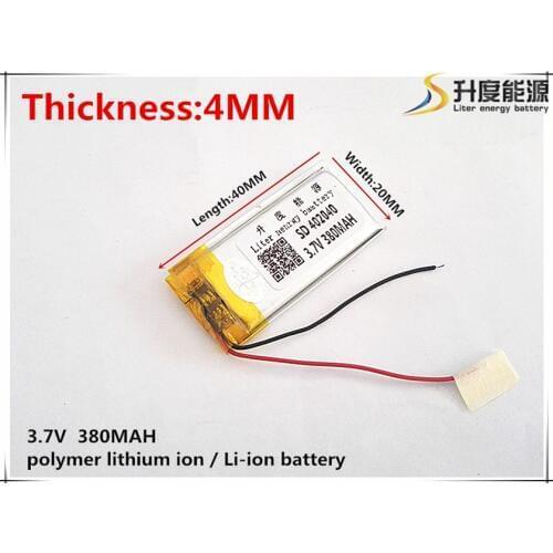 3.7V 380mAh 402040 Lithium Polymer Li-Po li ion Rechargeable Battery cells For Mp3 MP4 MP5 GPS mobile tablet battery