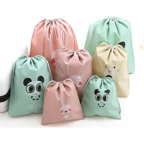 3Pcs Rabbit Panda Bear Drawstring Clothing Shoes Bag Closet Underwear Sorting Travel Bag Clothes Towel Waterproof Pouch
