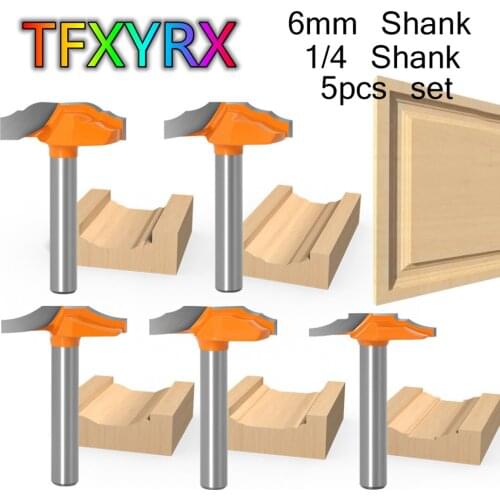 5pcs 6mm 1/4inch Shank Door&Drawer Front Edge Router Bit Set Panel Line Tenon Cutter CNC Machine Milling Tools for Wood
