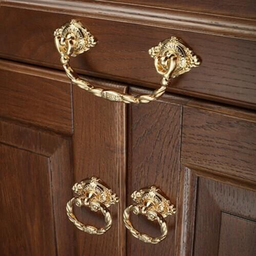 64mm 96mm Modern fashion luxury creative drop ring 24k gold cupboard tv cabinet bathroom cabinet drawer pull handle knob