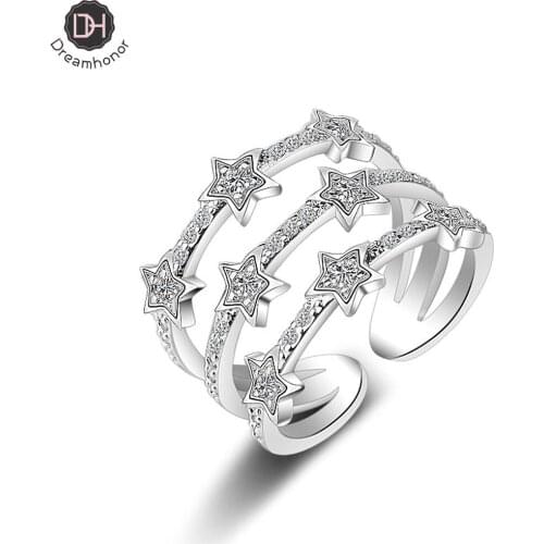 Dreamhonor Real 925 Sterling silver AAAAA CZ Stone Statement Party Wedding Band Rings for Women Engagement Jewelry