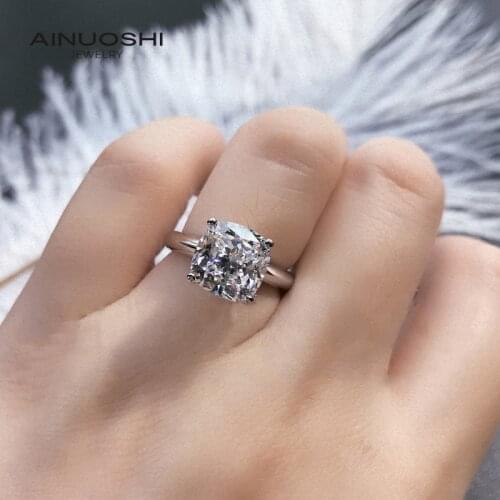AINUOSHI 925 Sterling Silver Solitaire Cushion Cut Simulated SONA Diamond Engagement Rings For Women Anniversary Love Rings