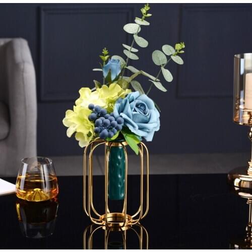 American Metal Frame Ceramic Vase Simulation Flower Ornaments Home Livingroom Figurines Crafts Store Hotel Furnishing Decoration