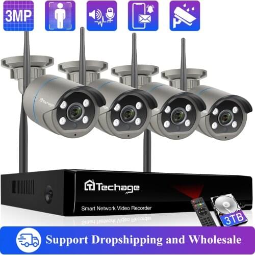 Techage HD 3MP Wireless Camera System Outdoor Wifi IP Camera Two-way Audio Record Human Detetcion Home Security CCTV Video P2P