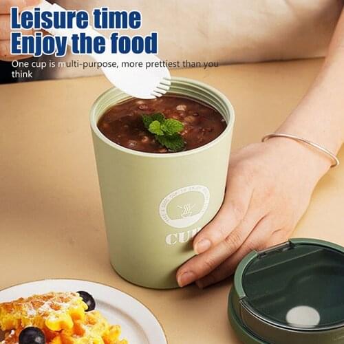 500ml Breakfast Cup with Lid and Spoon Soup Cup Porridge Cup Can Be Microwaved and Sealed Portable For Children Student