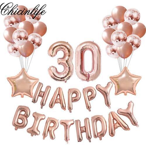 Chicinlife 37Pcs Rose Gold Happy Birthday Ideas 30/40/50/60th Confetti Balloons Birthday Anniversar Party Decorations Supplies