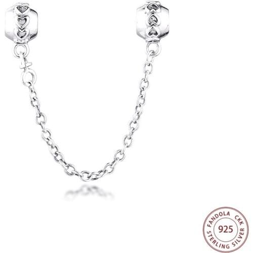 CKK 925 Sterling Silver Love Connection Safety Chain Charm Beads for Jewelry Making Fit Original Charms Bracelet Bijoux