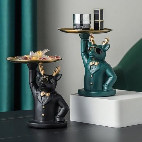 Home Room Decor,Figurine Miniature,Cool Deer Sculpture,Animals Statue,Table Ornament Decoration,Desktop Sundries Storage Tray