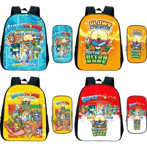 Kids Cartoon Anime Kindergarten Backpack 2pcs Set with Pen Bag Children Superthings Power Machines Super Zings7 Mini Knapsack