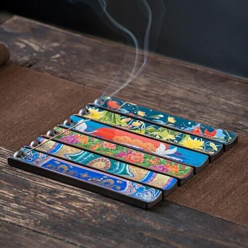 Ceramic Enamel Incense Stick Holder Burning Joss Insence Box Burner Ash Catcher Home Incense Burner
