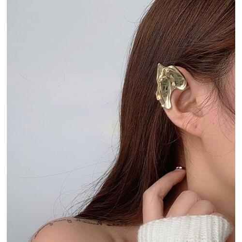 Punk Gold Irregular Statement Fairy Ear Clip on Earrings Kpop Big Metal Ear Cuff No Piercing Earcuff Fashion Jewelr