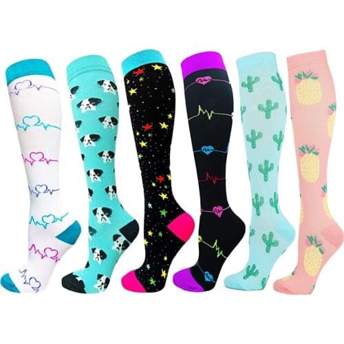 Compression Stockings Varicose Veins Men Women Golf Tube Heart Shape Dog Black Star Cactus Pattern Socks Fit For Edema, Diabetes