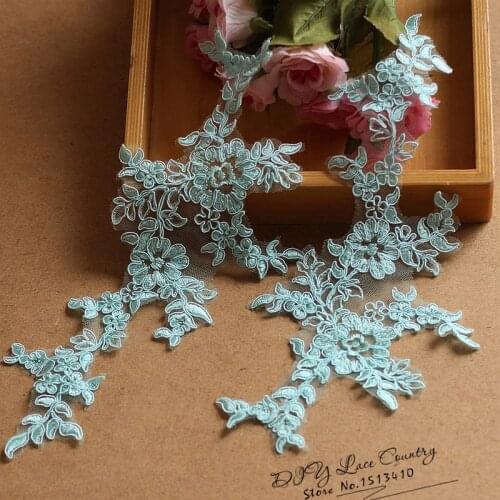 Free shipping Size-25*12cm(5pairs/lot) blue Flower Motif Lace Applique ,Wedding Bridal Embroidery Lace patch