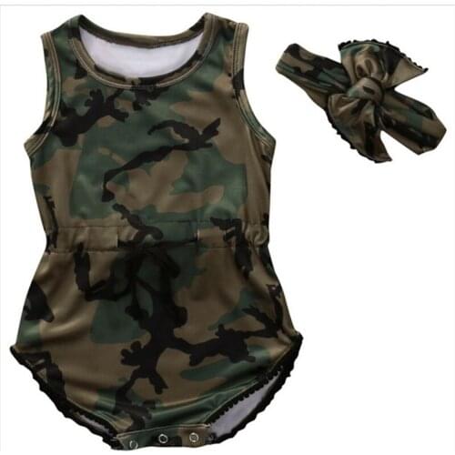 Summer Newborn Baby Boy Girl Clothes Sleeveless Camouflage Romper +Headband 2PCS Outfits Kid Bebek Giyim