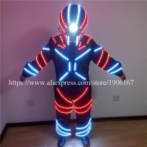 Hot Sale Led Luminous Ballroom Costume Clothes With Helmet LED Growing Lighting Robot Suits For Event Party Supplies