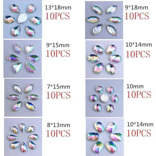 Micui 80PCS Mixed shape Mixed size AB Clear Acrylic Rhinestones Crystal Flat Back Beads Sew On Stones For Clothing Craft ZZ203