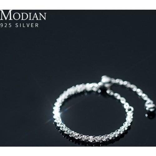 Modian 2021 New Real 925 Sterling Silver Dazzling Cute Adjustable Chain Finger Rings For Women Wedding Jewelry Accessories Anel