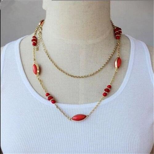 Yourem gold color fashion ethnic red beads casual minimalist Necklace for women long Chain jewelry fj512