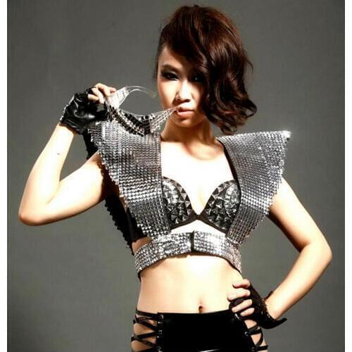 Fashion Shining women Hot-selling female singer ds sparkling armor costume stage clothes silver top squins dance wear dress