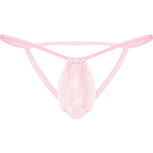 Mens See-through Thong Lace Bulge Pouch Underpants Low Rise G-string Underwear Open Butt T-back Lingerie Sissy Males G-strings