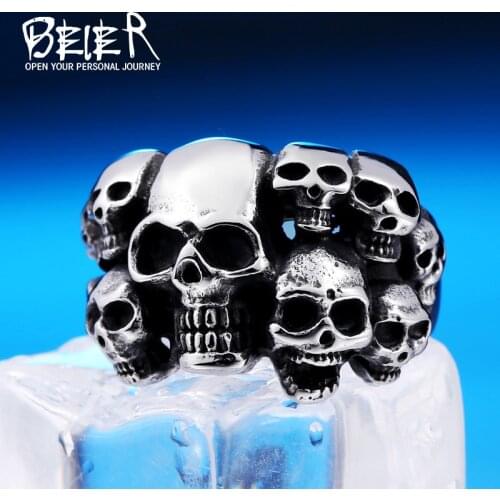 Beier 316L Stainless Steel Ring High Quality Mens Punk Biker Jewelry Multi Skull Ring LLBR8-041R