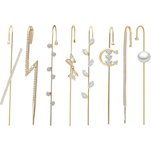 New Ear Needle Wrap Crawler Hook Earrings For Women Surround Auricle Diagonal Stud Copper Inlaid Zircon Piercing Earrings