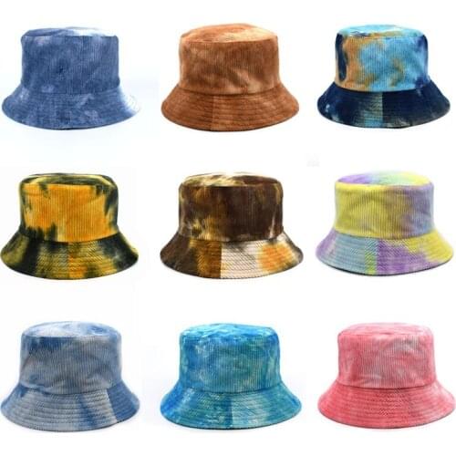 Richkeda Store New 2021 Sparsil Women Men Dropshipping Tie Dye Bucket Hats Corduroy Reversible Multicolor