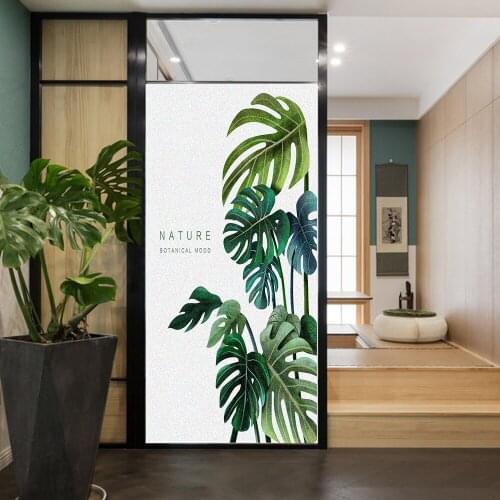 Window Film Privacy Green Plants Glass Sticker UV Blocking Heat Control Window Coverings Window Tint for Homedecor