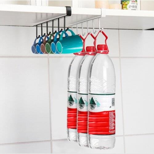 Metal Under Shelf 6 Hooks Mug Cup Cupboard Kitchen Organiser Cabinet Hanging Rack Holder Bathroom Toilet Towel Racks Hangers