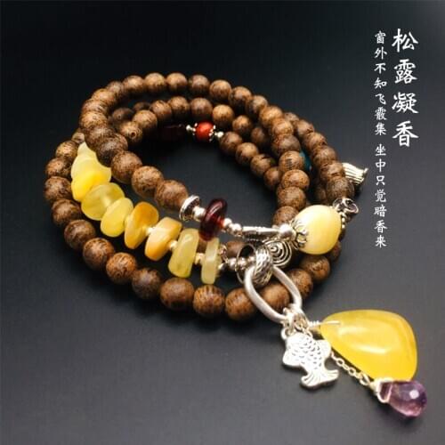 Of original design truffle coagulation sweet 】 natural beeswax aloes bracelet hand string circle and more money