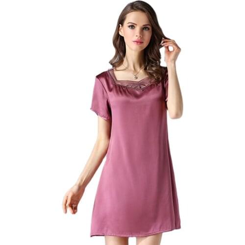 Pure Silk Pajamas 100% Mulberry Silk Short Sleeve Sleeping Dress Female Spring Summer Home Dress Sexy Woman Dress