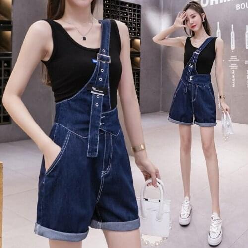 Lucyever 2021 New Fashion One Shoulder Strap Shorts Women Summer Casual Five Points Denim Pants Women Blue Wide Leg Short Jeans