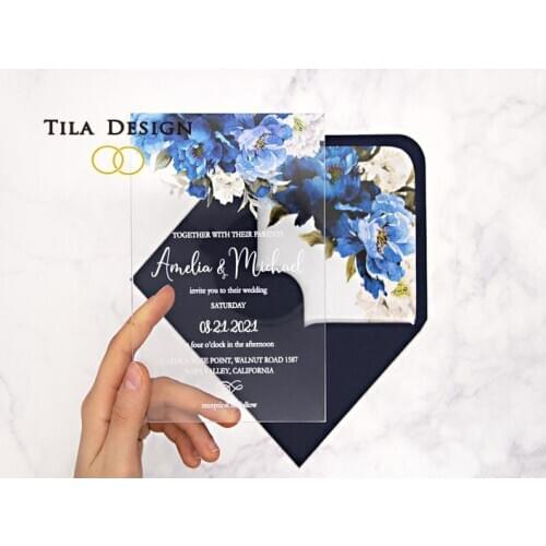 Navy Blue Envelop Invitations Card Wedding European faire part de mariage Elegant Invitation Marriage Acrylic Invitations Card
