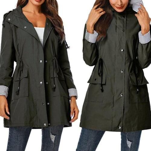 Women Lady Trench Coat Waterproof Solid Color moda feminina Hooded Autumn Trench Coat Long Sleeve manteau femme Outwear