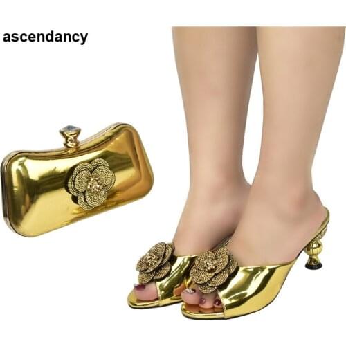 Latest Design Shoes for Wedding Women Italian Women Wedding Shoes and Bag Set Decorated with Rhinestone Luxery Shoes Women