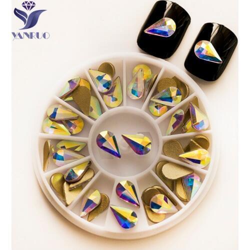 YANRUO 2165NoHF AB Drop 5x8mm 6x10mm Non Hotfix Flatback Crystals Strass Nail Art Glue On Rhinestones