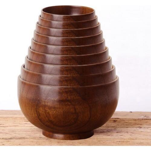 Green wooden chinese rice bowl hot resistant soup bowl set original rainbow tools fruit salad wooden bowl
