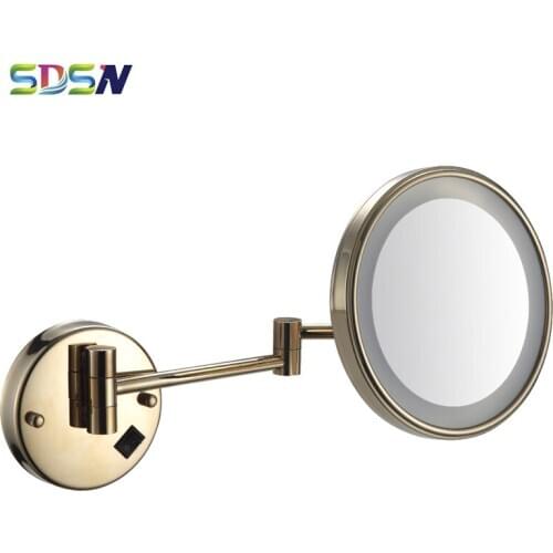 LED Bathroom Mirror SDSN 8 Inch Folding Bath Mirrors Fashion Lady LED Cosmetic Mirror 3X Equipped LED Gold Bathroom Mirrors