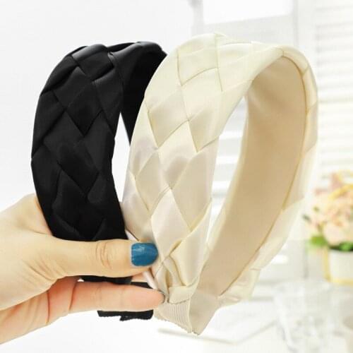 New Autumn Solid Color Cross Plaid Retro Fabric Ladies Hair Accessories Exquisite Wide-brimmed Girls Headband