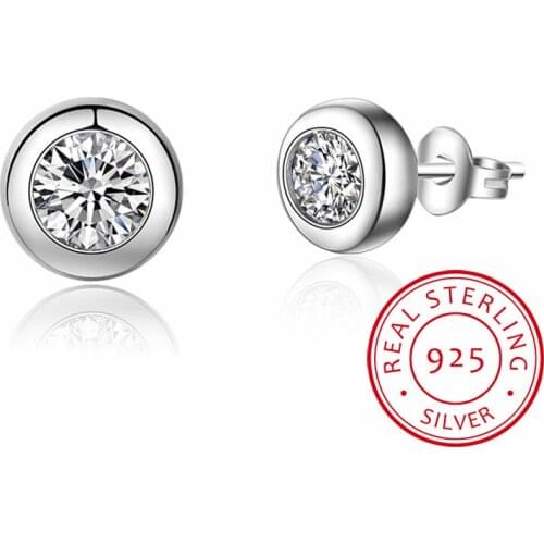 Classic Fashion 925 Sterling Silver Earrings Zirconia Round Stud Earrings For Women pendientes mujer moda S-E460