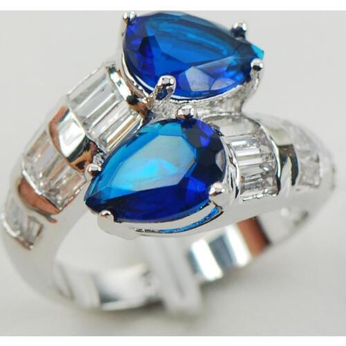 Blue Crystal Zircon Fashion Women 925 Sterling Silver Ring F961 Size 6 7 8 9 10