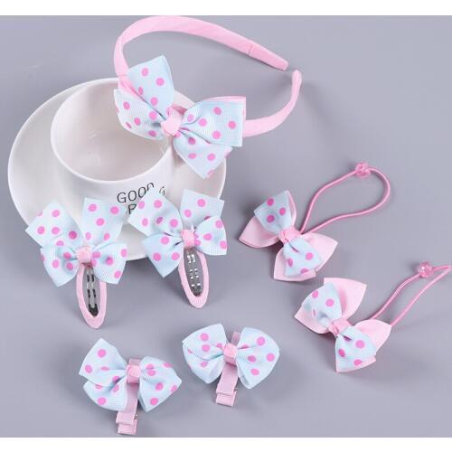 1set=7pcs Children Accessories Hairband Hairpins Gum for Hair Baby Girls Lovely Bow Headwear Hair clip Headband